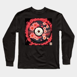 Vintage Floral Red Aesthetic Flowers Vinyl Record Long Sleeve T-Shirt